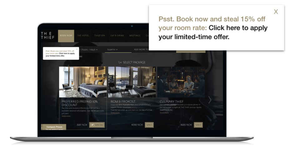 Message displayed on the booking engine to low intent users
