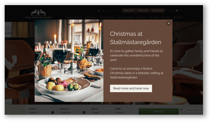 Message emphasizing Stallmästaregården Christmas dinner offer