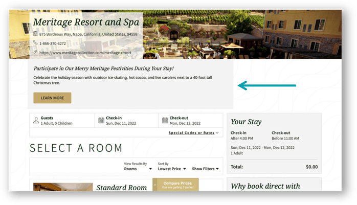 Message promoting festive activities during guest’s stay coul dhelp drive direct bookings