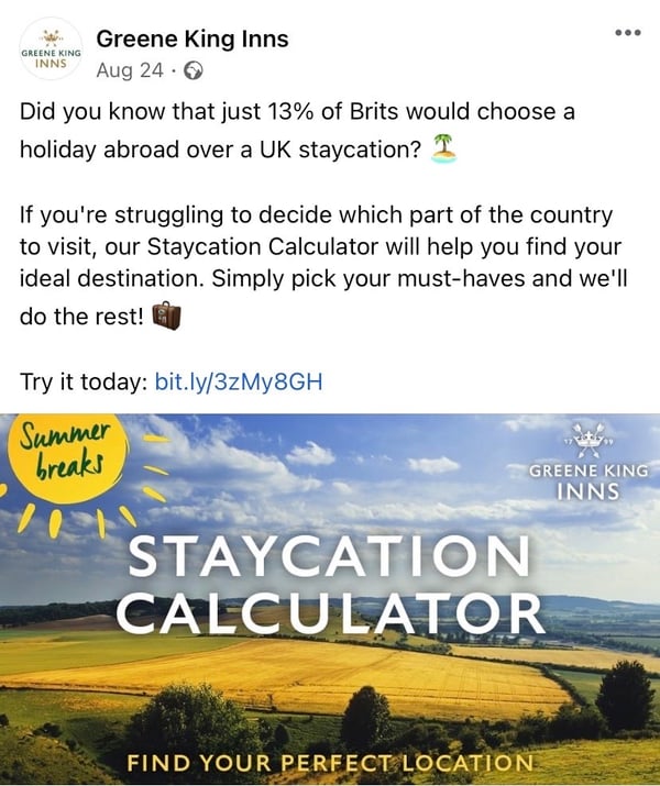 Staycation Calculator on Greene King Inns’ Facebook-1